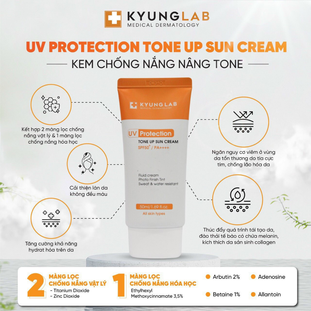 Kem chống nắng Kyunglab giúp nâng tone da trắng sáng, Kyunglab UV Protection Tone Up Sun Cream SPF50+/PA++++, cho da dầu