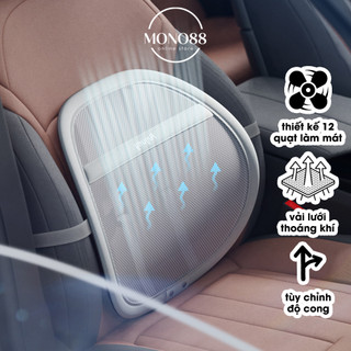 Gối Tựa Lưng Ô Tô Vải Lưới Có Tích Hợp Quạt Làm Mát Tùy Chỉnh Độ Cong Và Vị Trí Gắn Tựa Lưng Ô Tô