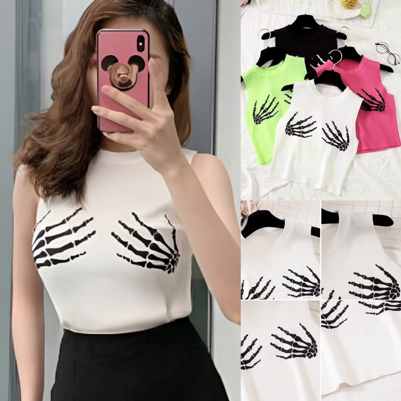 Áo Thun 3 Lỗ Croptop Sát Nách Hình Bàn Tay