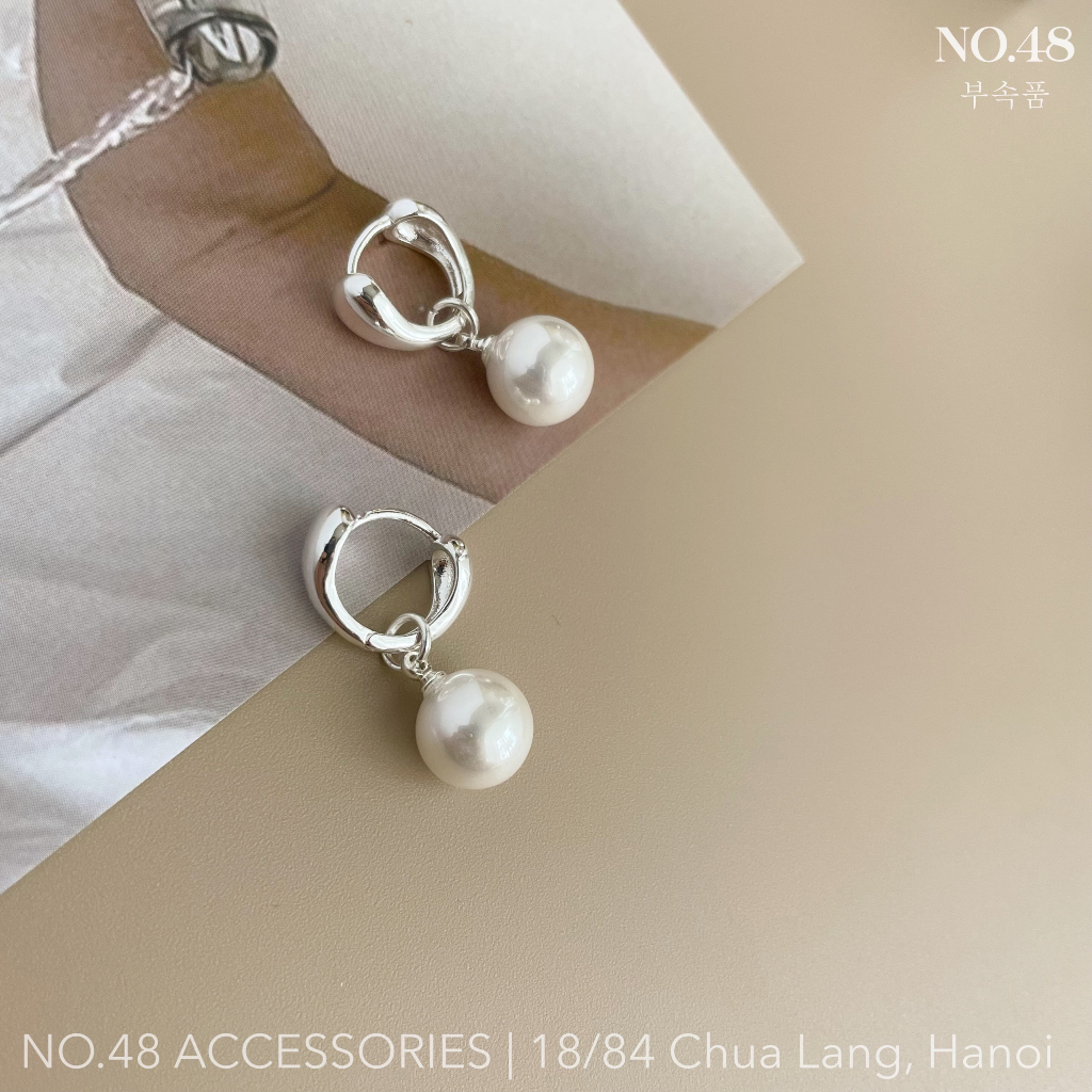 Khuyên tai bạc s925 bông tai ngọc trai nhân tạo vành tròn mã 4192