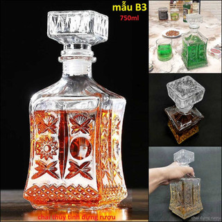 Bình Thủy Tinh Đựng Rượu 750ML mẫu vuông vát eo - Vỏ Chai Rượu Đẹp (B3)