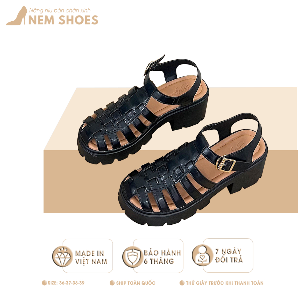 Xăng-Đan Rọ Đế Bánh Mì Có Quai Hậu Dáng Cao 6cm Da Mềm Đi Êm Chân Mã Nem Tigish 010523 | Bảo Hành 6 Tháng