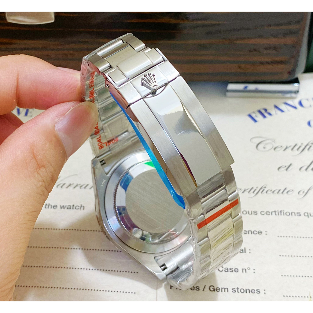 Đồng hồ Nam Rolex 6kim vành đá màu mặt đá chạy cơ máy nhật số gạch đá màu 40mm dòng cơ Automatic vỏ trắng