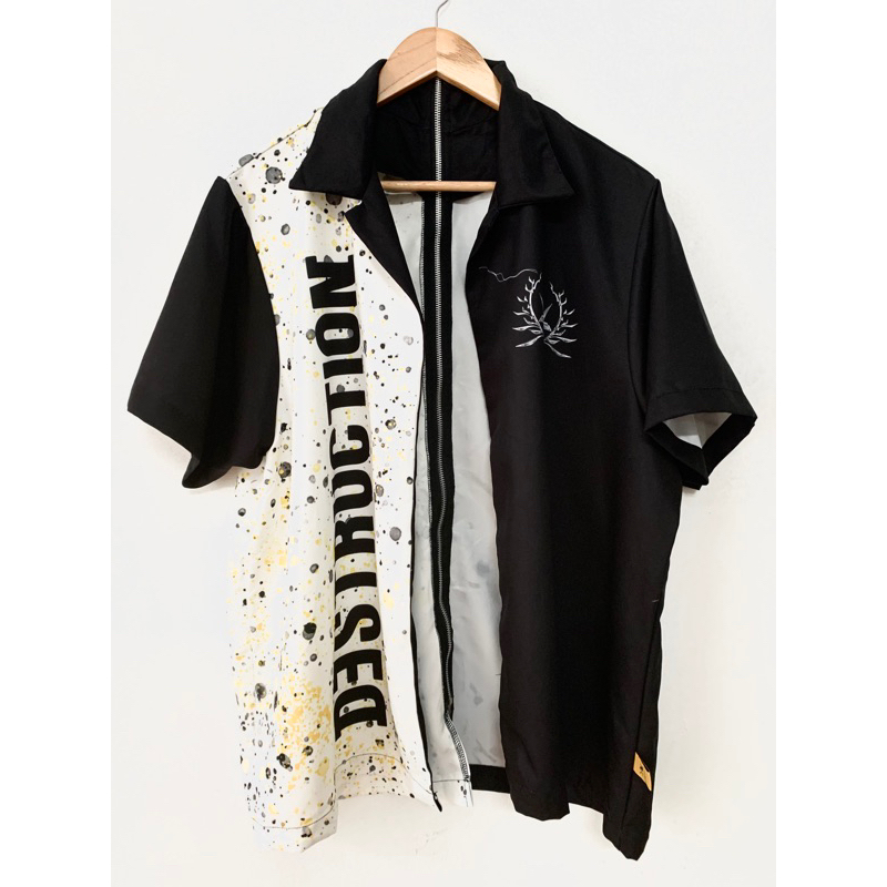 Áo Khoác Sơ Mi Unisex Form Rộng Oversize Ngắn Tay Kéo Khoá Lưng DESTRUCTION Hàng Local Brand Siêu Đẹp Kimono Nam Nữ