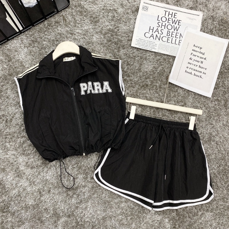 SET BỘ THỂ THAO CỘC ĐÙI CHẤT GIÓ LỤA CHỮ PARA SIÊU ĐẸP