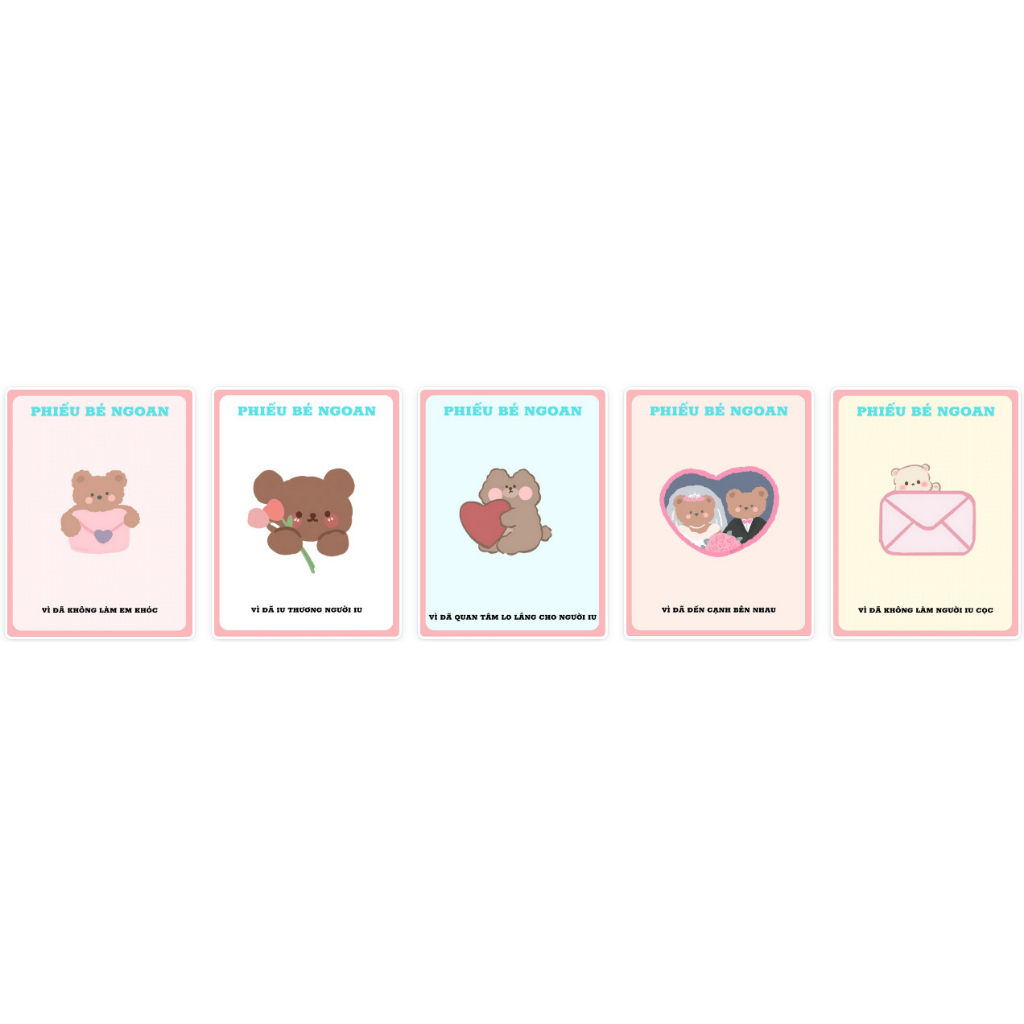 Set 5 Phiếu Bé Ngoan Hình Gấu Siêu Xinh Tặng Người Yêu