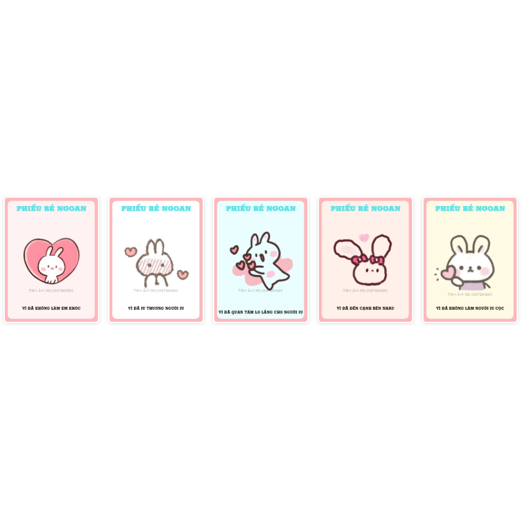 Set 5 Phiếu Bé Ngoan Hình Thỏ Đáng Yêu Tặng Người Yêu