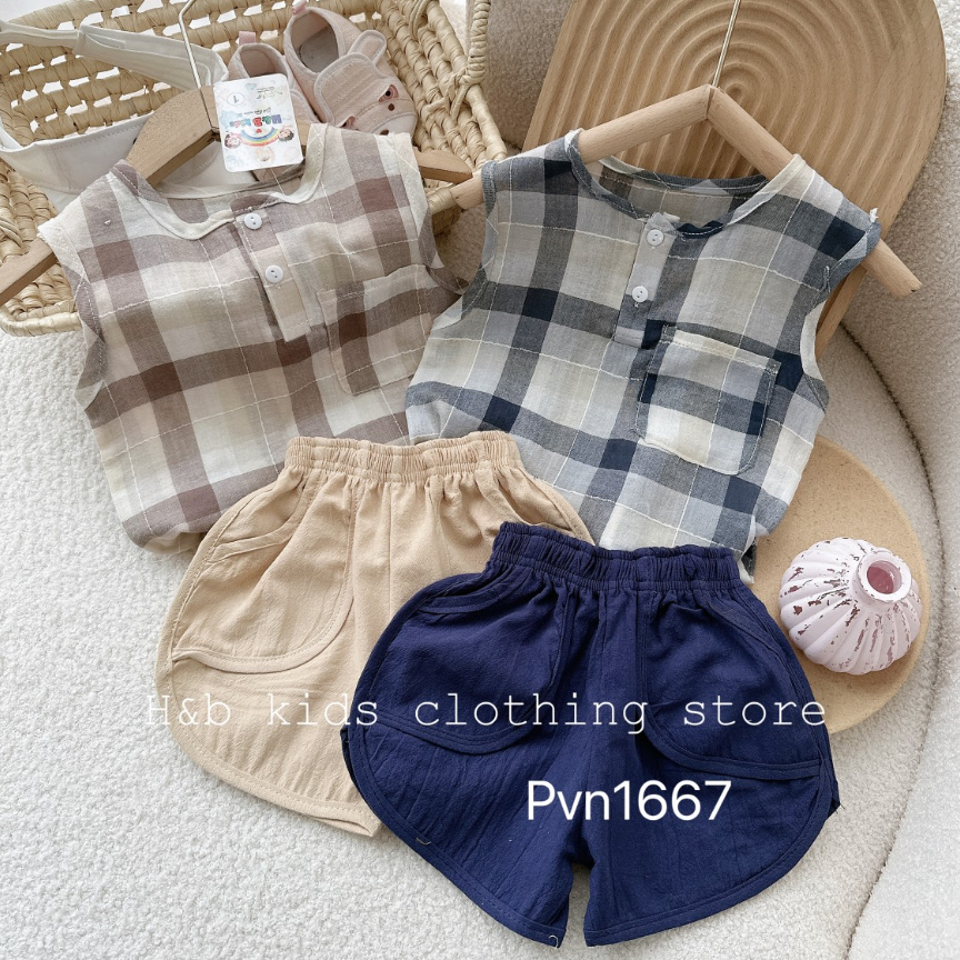 Bộ cộc tay cổ trụ cho bé trai, áo đũi ca ra, quần đũi có túi 2 bên, vải mềm mát