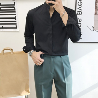 Áo Sơ mi đen,trắng cổ tàu GC lụa nến chống nhăn slimfit hàn quốc 2023