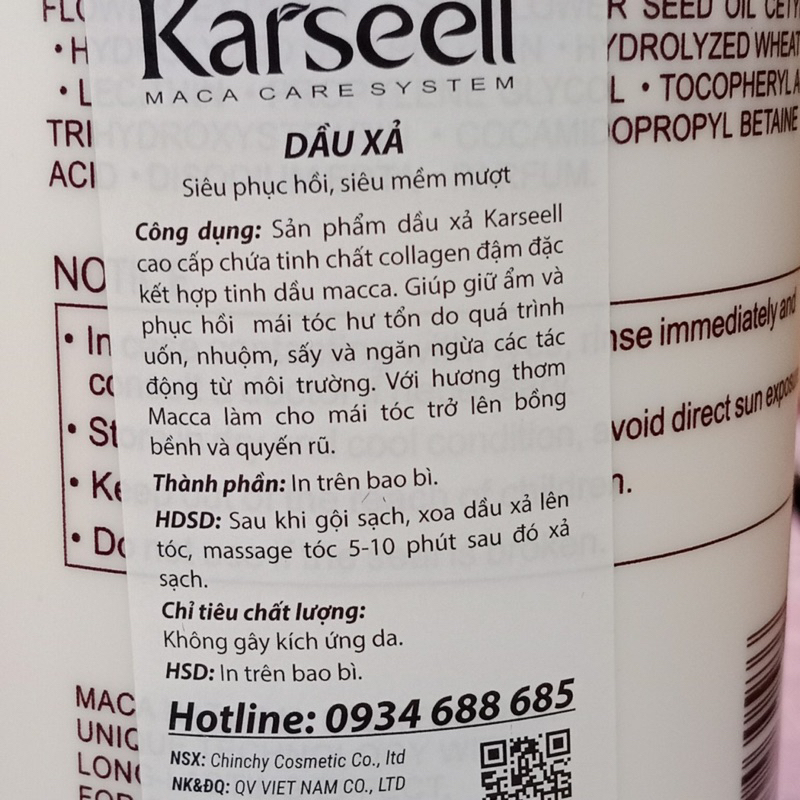 [+Tặng mũ trùm][Chính hãng] BỘ DẦU GỘI XẢ KARSEELL MACA SIÊU MƯỢT PHỤC HỒI TÓC HƯ TỔN Ý 500ML/800ML