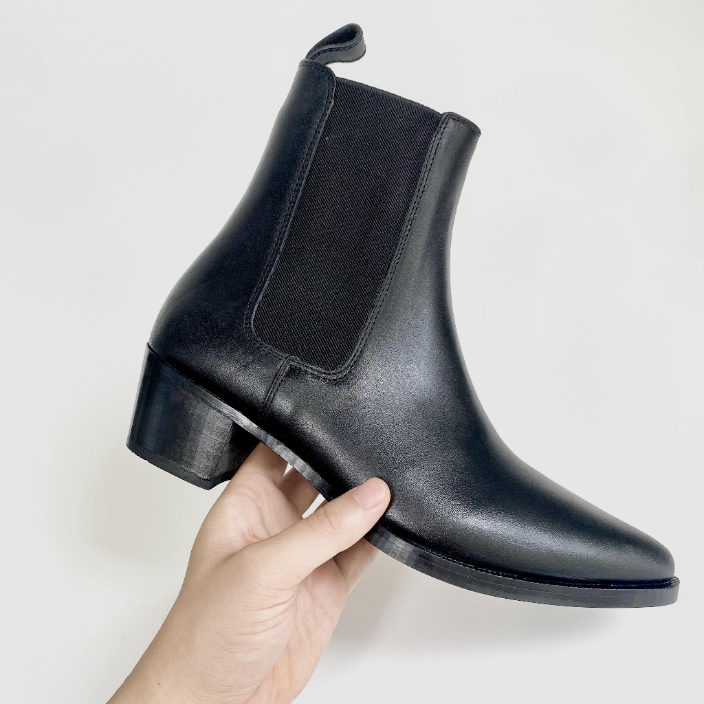 Giày Chelsea Boots Da Bò Nguyên Tấm Nhập Khẩu Đế Gỗ Cao 5cm
