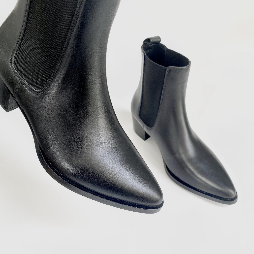 Giày Chelsea Boots Da Bò Nguyên Tấm Nhập Khẩu Đế Gỗ Cao 5cm