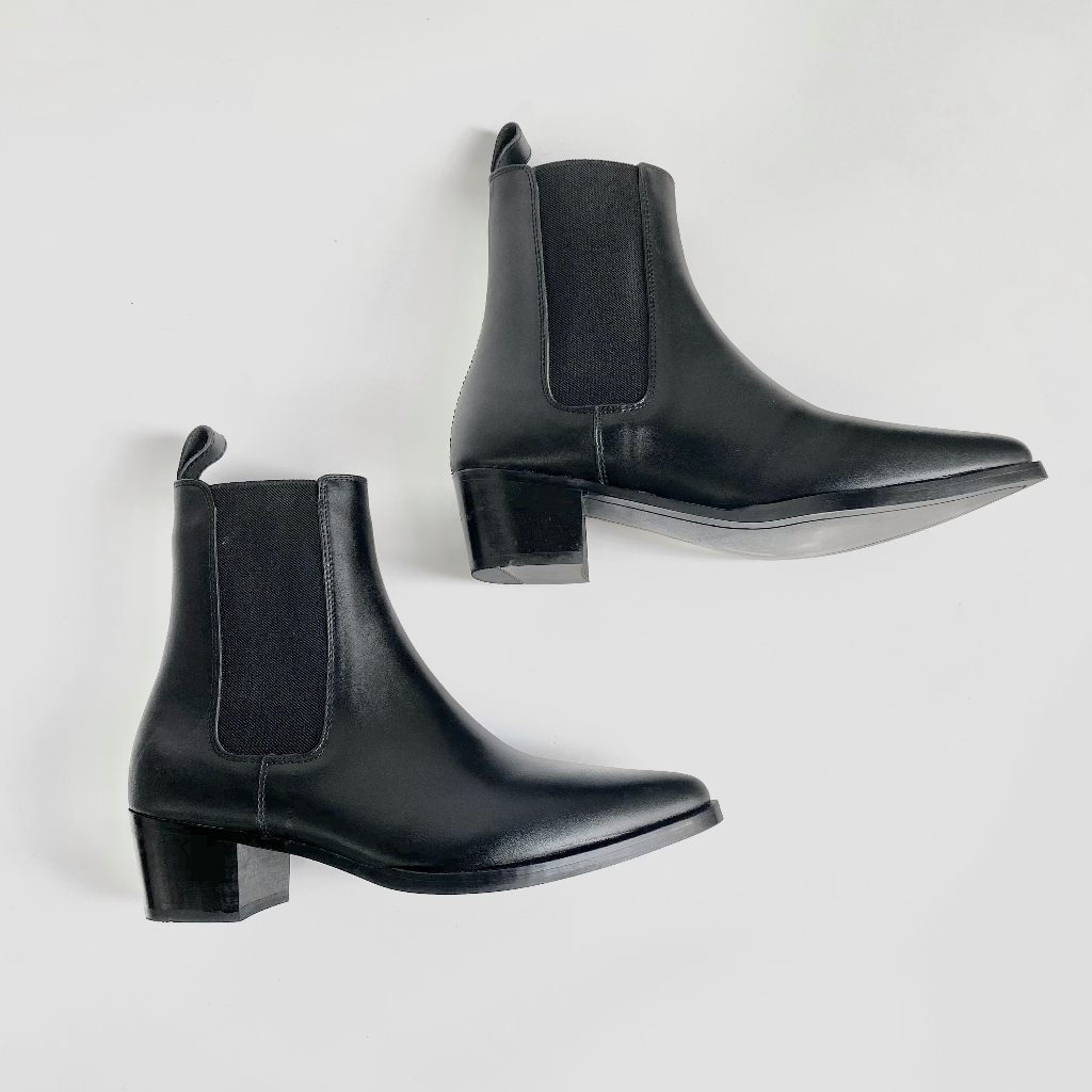 Giày Chelsea Boots Da Bò Nguyên Tấm Nhập Khẩu Đế Gỗ Cao 5cm