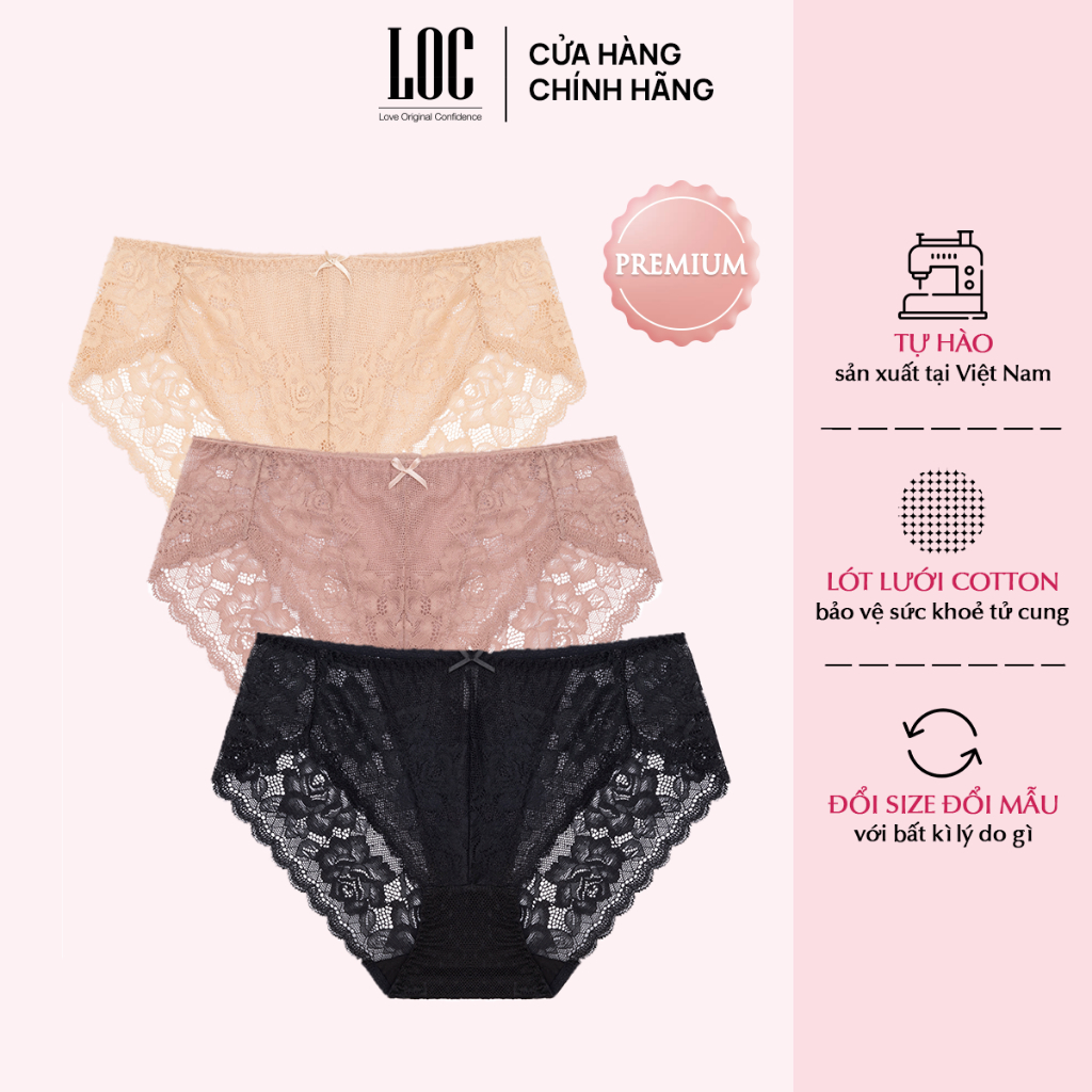 Combo 3 quần lót ren LOC PREMIUM lưng vừa tam giác LVTGPre