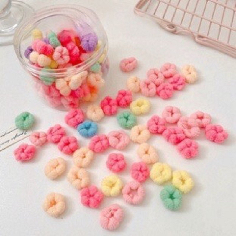 Hộp 100 Chun Buộc Tóc Kiểu Kẹo Bông Dễ Thương Cho Bé