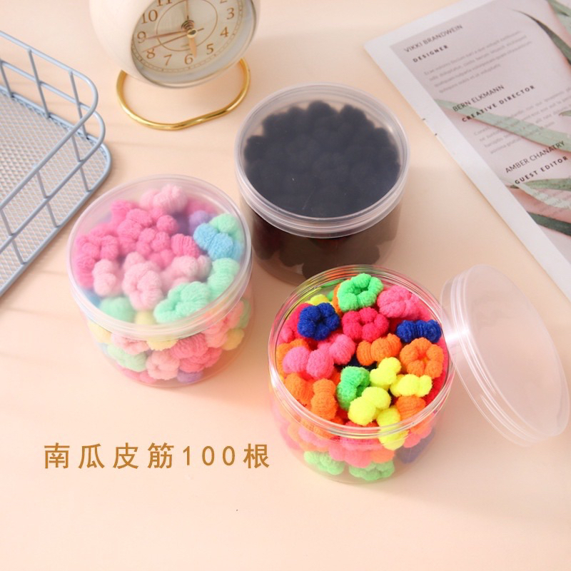 Hộp 100 Chun Buộc Tóc Kiểu Kẹo Bông Dễ Thương Cho Bé