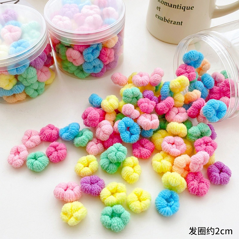 Hộp 100 Chun Buộc Tóc Kiểu Kẹo Bông Dễ Thương Cho Bé