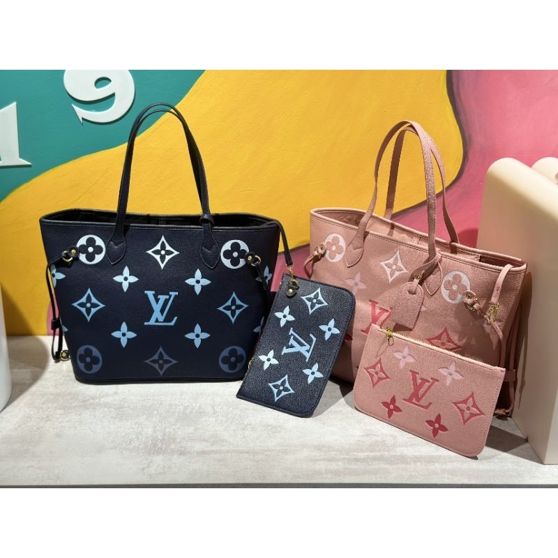 Túi xách nữ LV Neverfull da bò dập nổi hiệu ứng chuyển màu mới cực đẹp