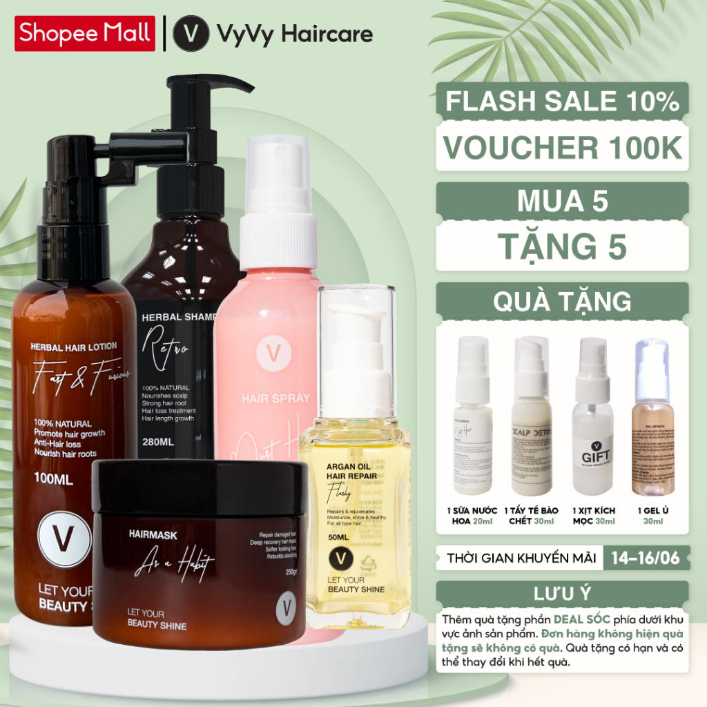 Bộ sản phẩm dưỡng tóc khỏe mạnh mềm mượt bóng bẩy vào nếp combo 17 vyvyhaircare V 780ml