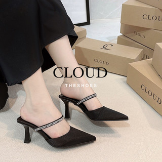 Giày hở gót mũi nhọn quai đá 8cm
