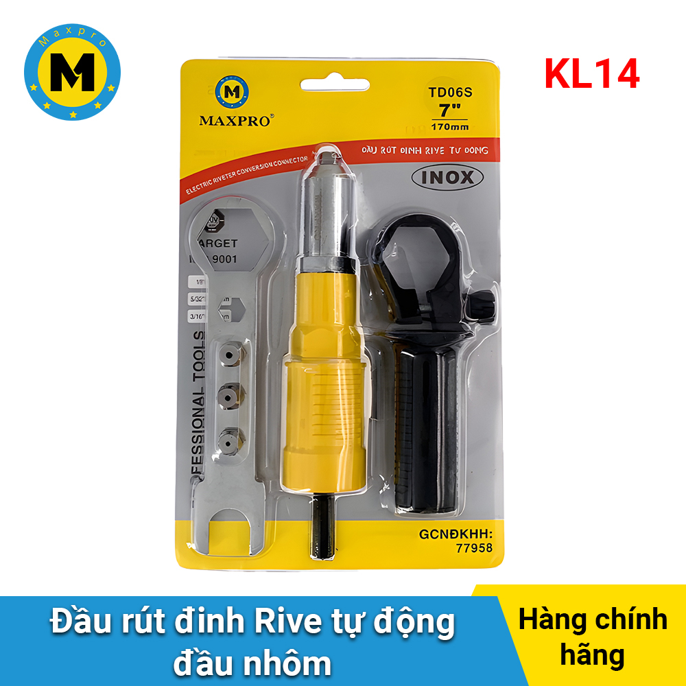 Đầu Rút Rive Tự Động - Đầu Nhôm MAXPRO | Đầu Rút Đinh Tán, Đinh Rive Gắn Máy Khoan Tay - Thân Nhôm - TD06S