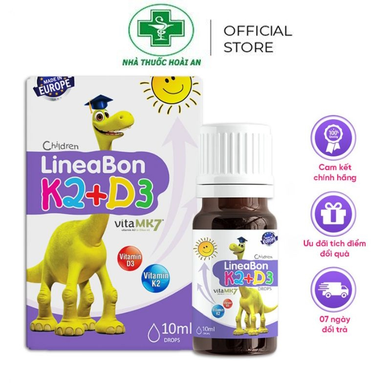 Lineabon D3 K2 Vitamin D3 K2 Mk7 Vitamin D3 Cho Trẻ Sơ Sinh Canxi D3K2 Lọ 10Ml