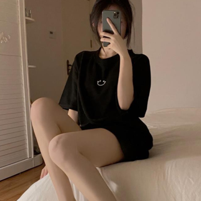 SET đồ nữ áo thun tay lỡ mix quần đùi, thêu logo gấu, vải thun tổ ong co giãn 4 chiều, thời trang nữ mùa hè