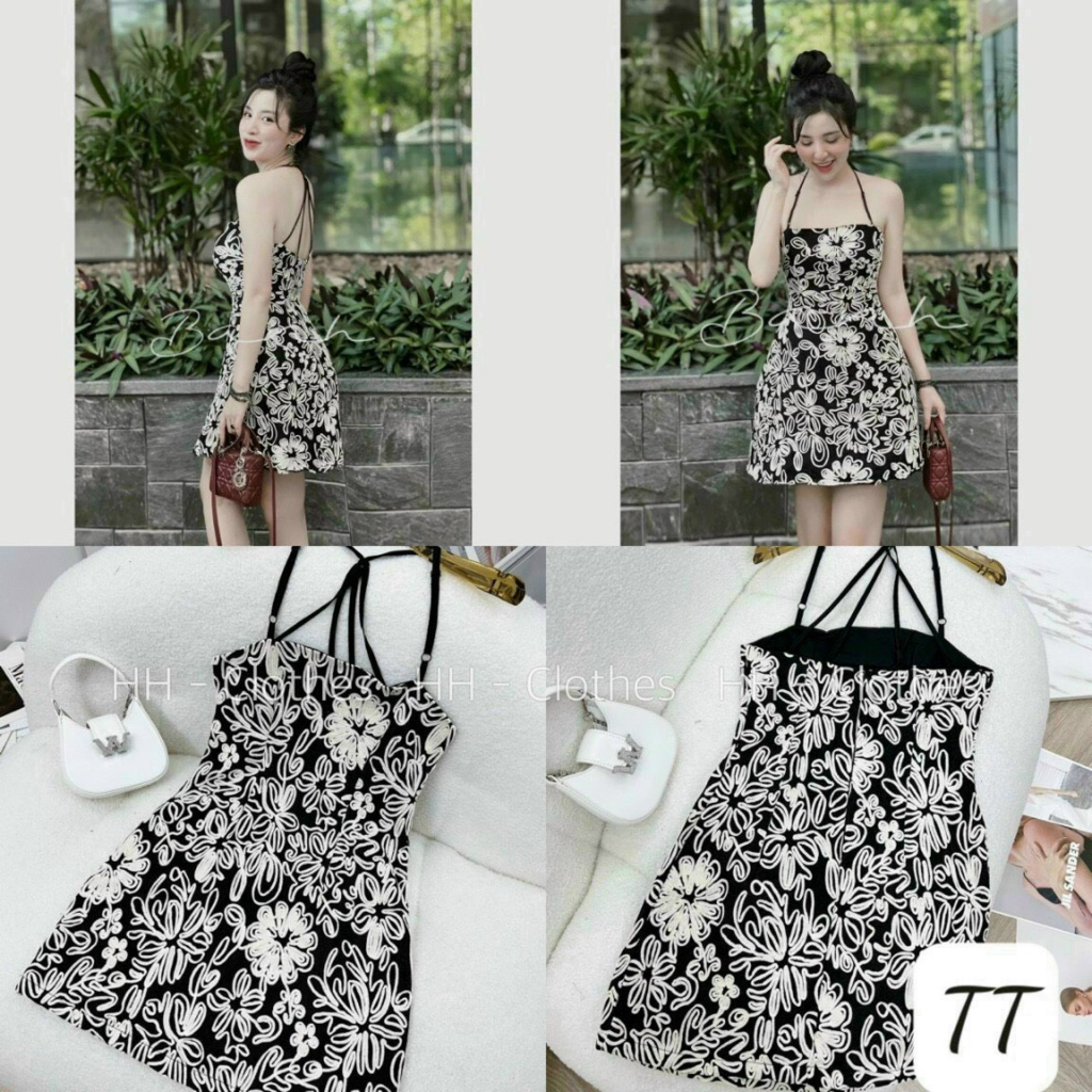 Váy 2 dây nữ dáng ngắn váy ren hoa nổi đan dây lưng phong cách trẻ trung cá tính sexy quyến rũ thiết kế mới 2023