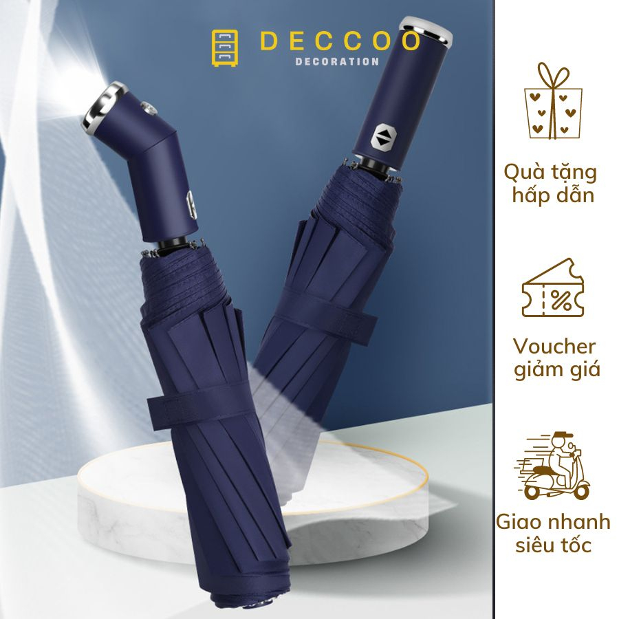 Dù Gấp Gọn Có Đèn Pin Đi Đêm, Ô Che Mưa Che Nắng 10 Nan Nút Mở Tự Động, Ô Gấp Gọn Chống Lật Kích Thước To