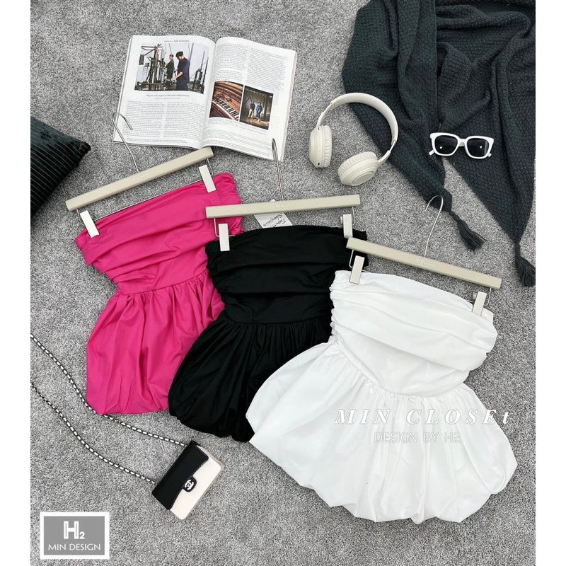 Áo Kiểu Cúp Ngực Dáng Phồng Peplum Có Mút Đệm đ
