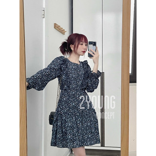 Đầm ker hoa dáng ngắn vai bèo, tay dài [2YOUNG] D687 (ảnh thật)