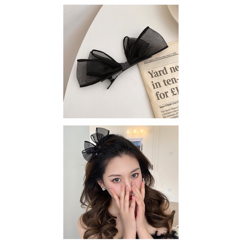 1 Kẹp Tóc Nơ Đen Sành Điệu Rose Black Pink