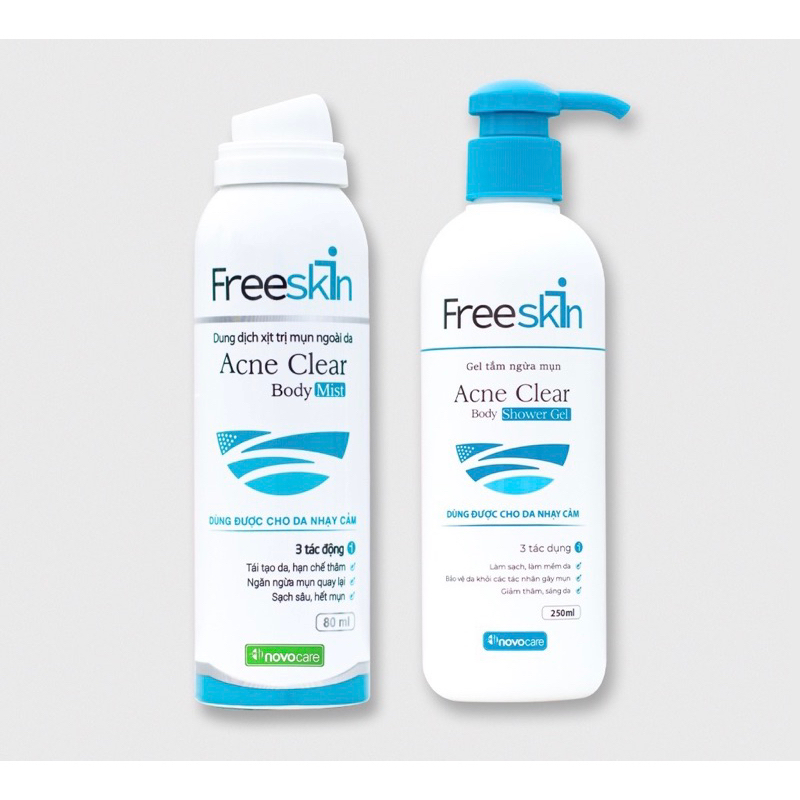 Gel tắm & xịt trị mụn lưng Novocare_ Freeskin bảo vệ khỏi tác nhân gây mụn
