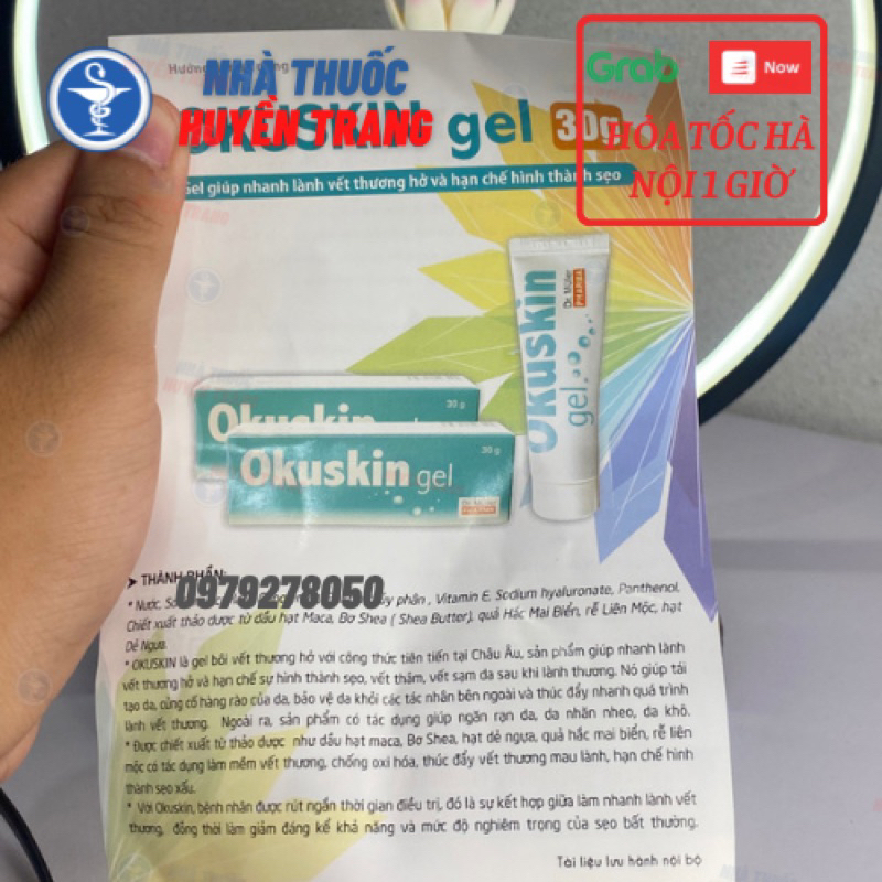 Gel bôi vết thương hở OKUSKIN tuýp 30g giúp ngăn ngừa sẹo, rạn da, vết thương sau phẫu thuật