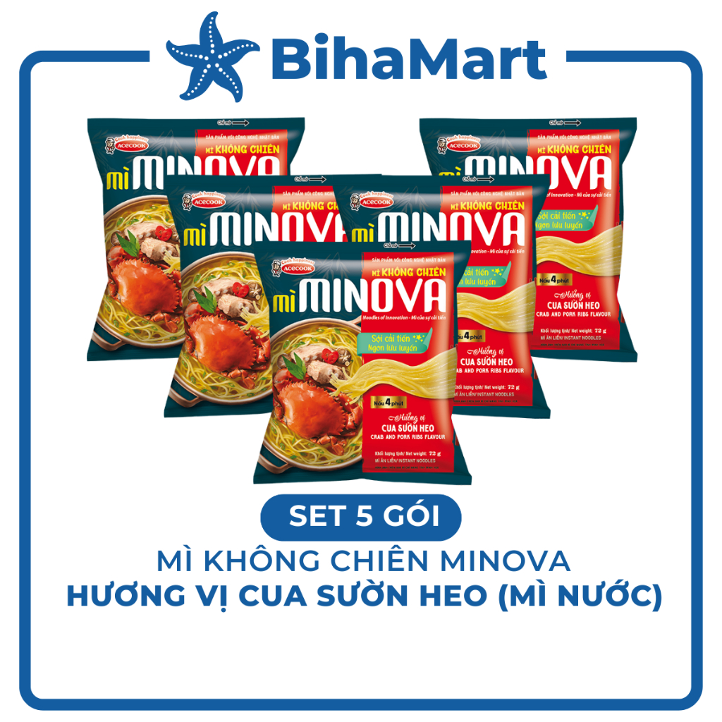 - ACECOOK - MINOVA Mì không chiên hương vị cua sườn heo (72g/gói) - Mì Minova cua sườn heo - Mì không chiên