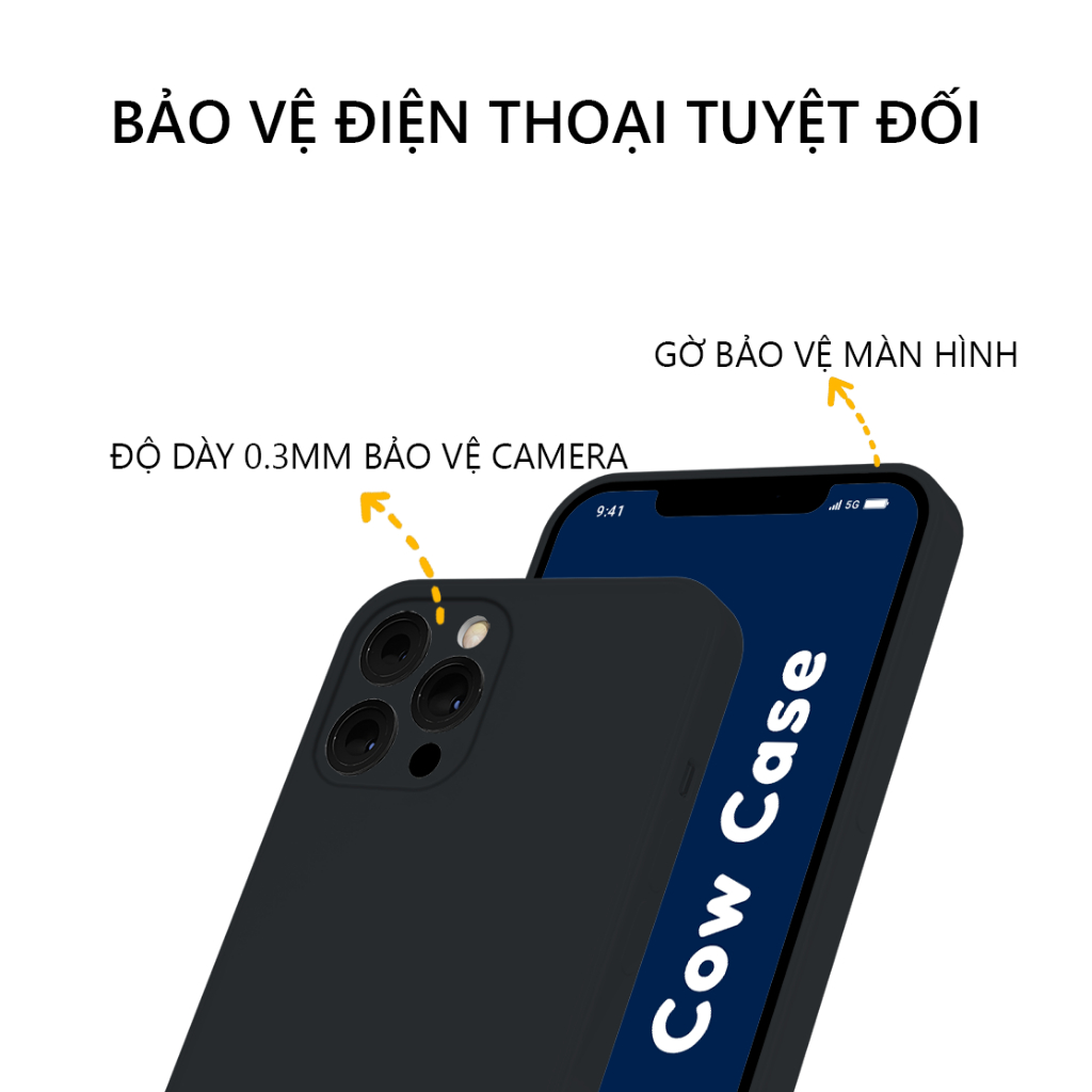 Ốp lưng Redmi 13c cạnh vuông Cowcase | Vỏ điện thoại Xiaomi bảo vệ camera toàn diện TRON