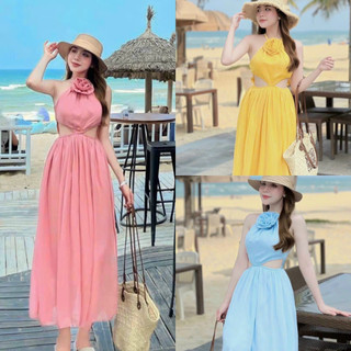 Đầm váy nữ lụa đính hoa Chingfon dáng dài siêu xinh xắn dành cho các nàng diện đi chơi, đi biển thời trang nữ MOON