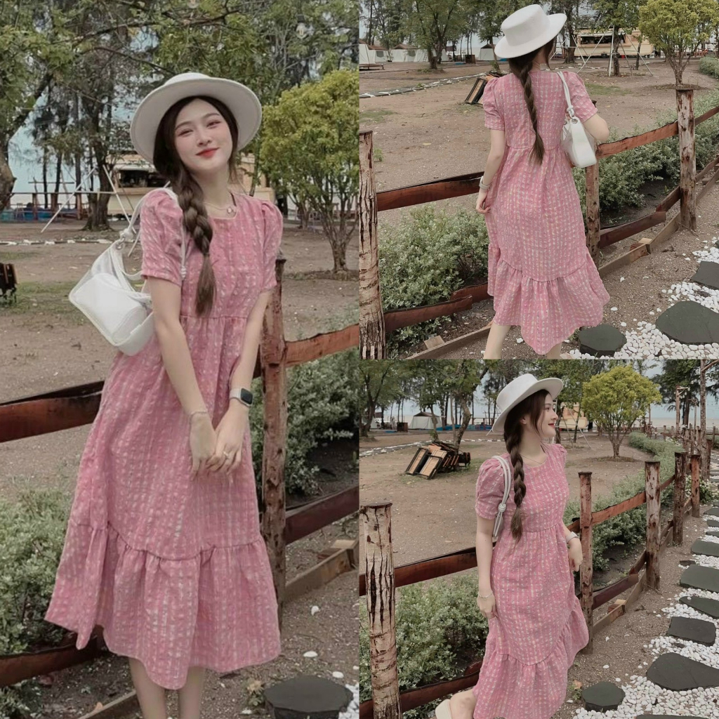 Đầm váy nữ caro phồng đuôi cá có khóa kéo xinh xắn dành cho các nàng diện đi chơi,đi biển thời trang nữ MOON
