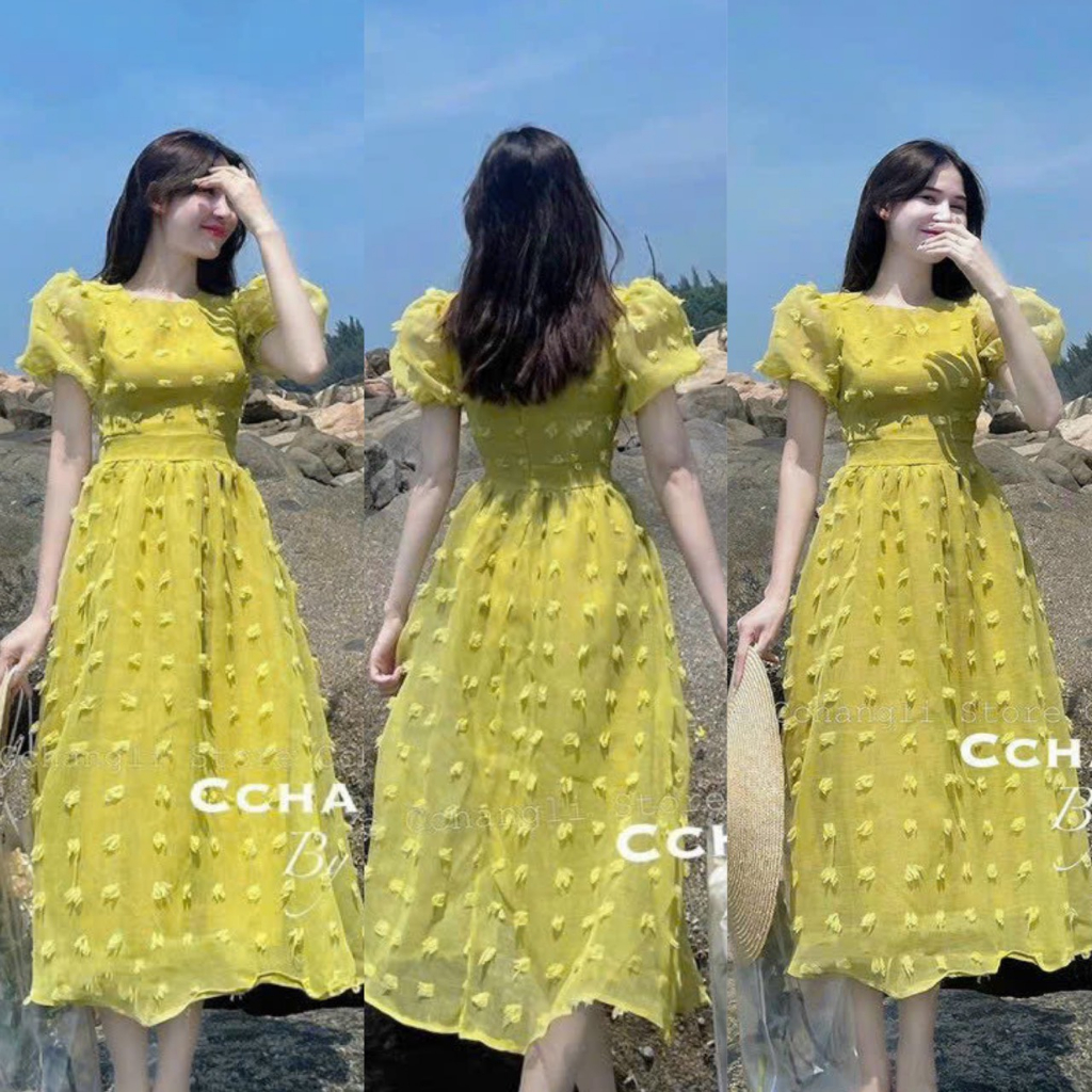 Đầm váy nữ tiểu thư tay phồng chất xô bông 2 lớp với tone màu xinh xắn dành cho các nàng diện đi tiệc thời trang nữ MOON