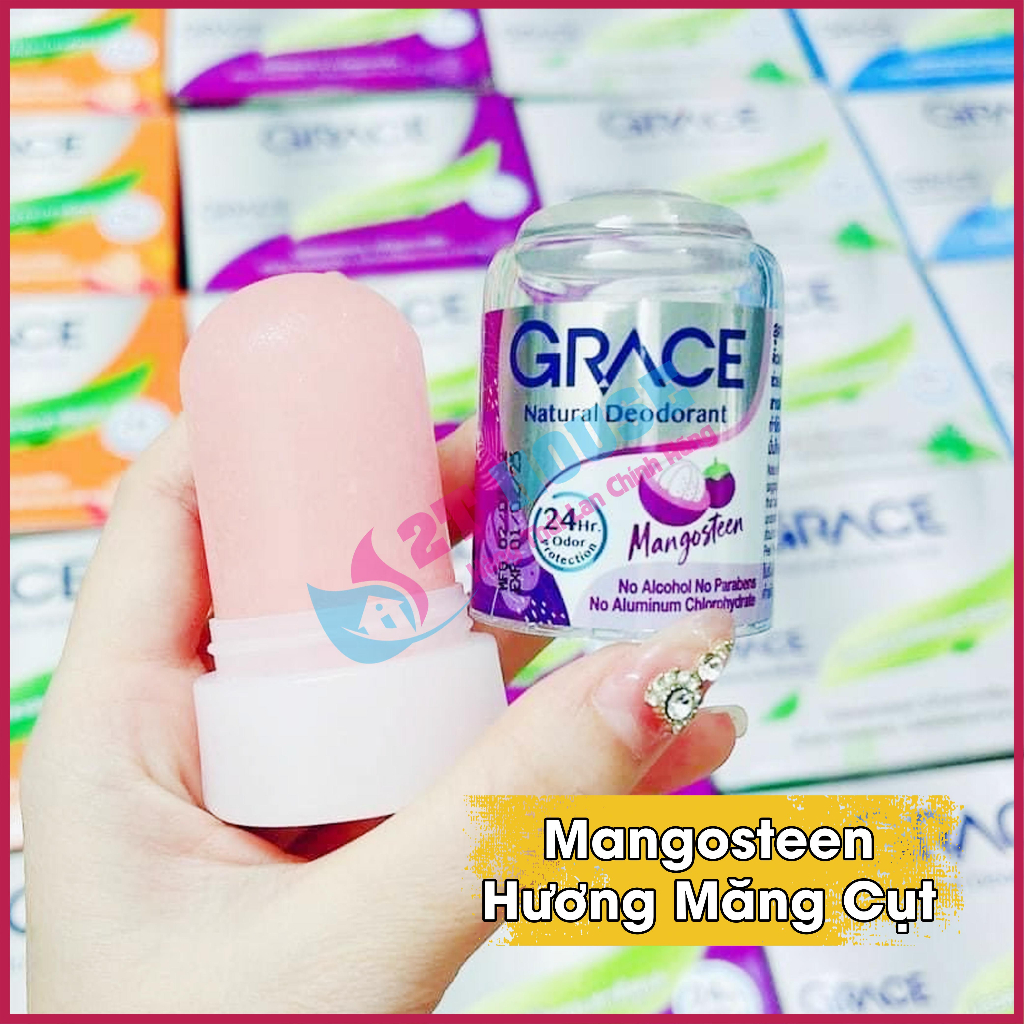 Lăn nách khử mùi đá khoáng hương tự nhiên/nha đam/măng cụt/dừa/nghệ Natural Deodorant Grace Thái Lan chai 70g 2T House