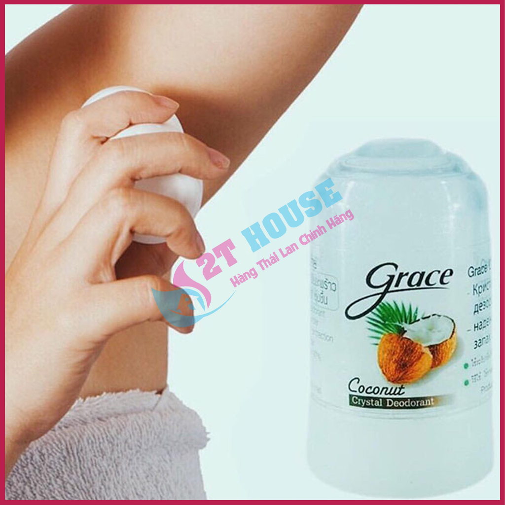 Lăn nách khử mùi đá khoáng hương tự nhiên/nha đam/măng cụt/dừa/nghệ Natural Deodorant Grace Thái Lan chai 70g 2T House