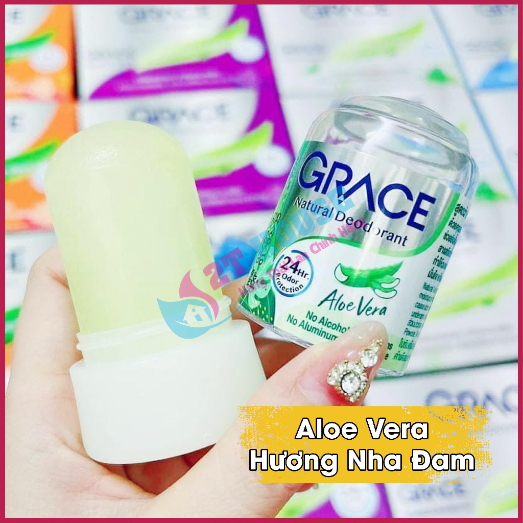 Lăn nách khử mùi đá khoáng hương tự nhiên/nha đam/măng cụt/dừa/nghệ Natural Deodorant Grace Thái Lan chai 70g 2T House