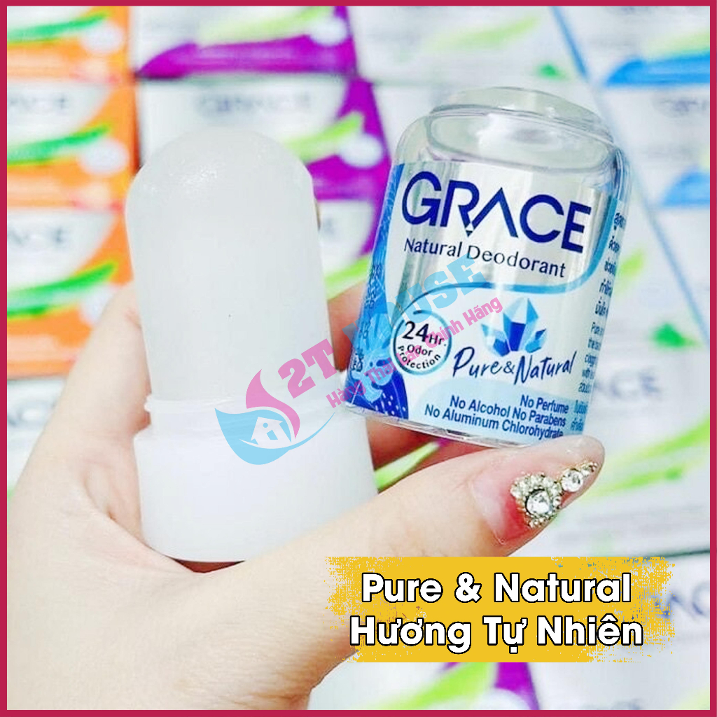 Lăn nách khử mùi đá khoáng hương tự nhiên/nha đam/măng cụt/dừa/nghệ Natural Deodorant Grace Thái Lan chai 70g 2T House