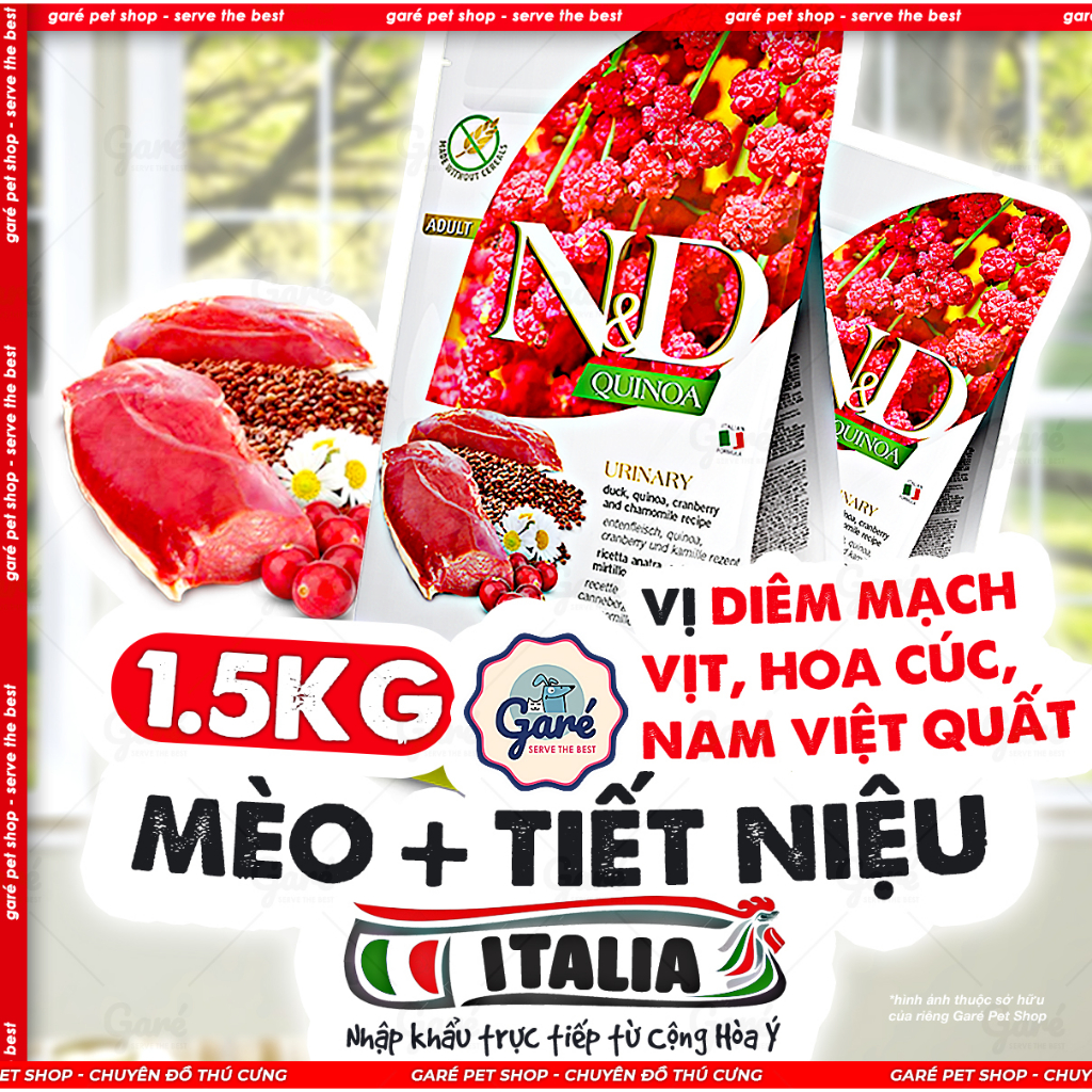 1.5kg Hạt mèo tiết niệu N&D Urinary Quino hỗ trợ tiết niệu - Quinoa Duck Grain Free cao cấp cho Mèo sỏi thận Garé