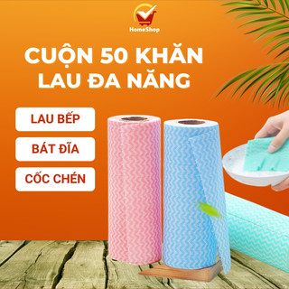 Cuộn 50 khăn bông lau đa năng, khăn bông lau bếp, khăn bông lau chén đĩa dùng 1 lần