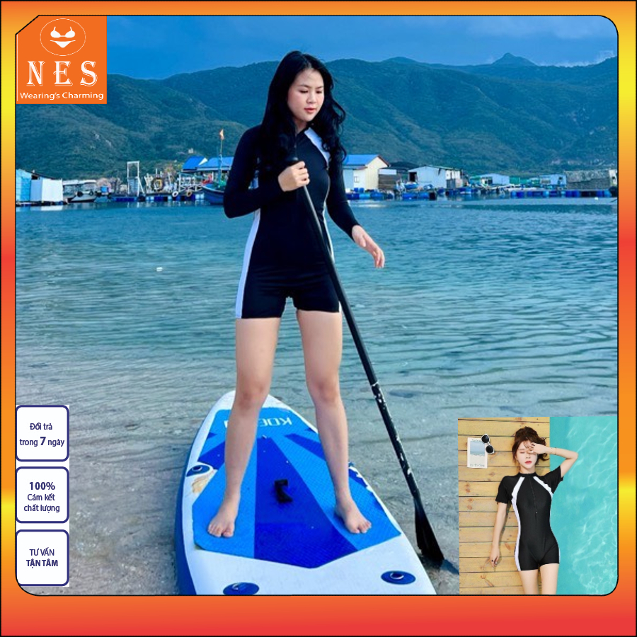 Đồ bơi nữ, bikini liền thân phối trắng, đồ tập gym, đồ tập yoga, đồ thể thao, quần áo cầu lông Nes sports