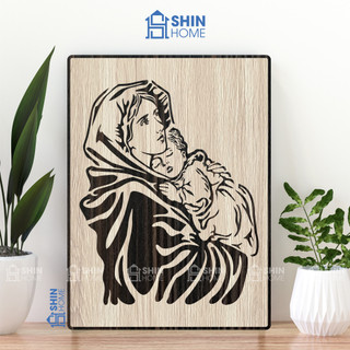 Tranh Đức Mẹ Bồng Con DOHU114 Bằng Gỗ - Đẹp Độc Lạ
