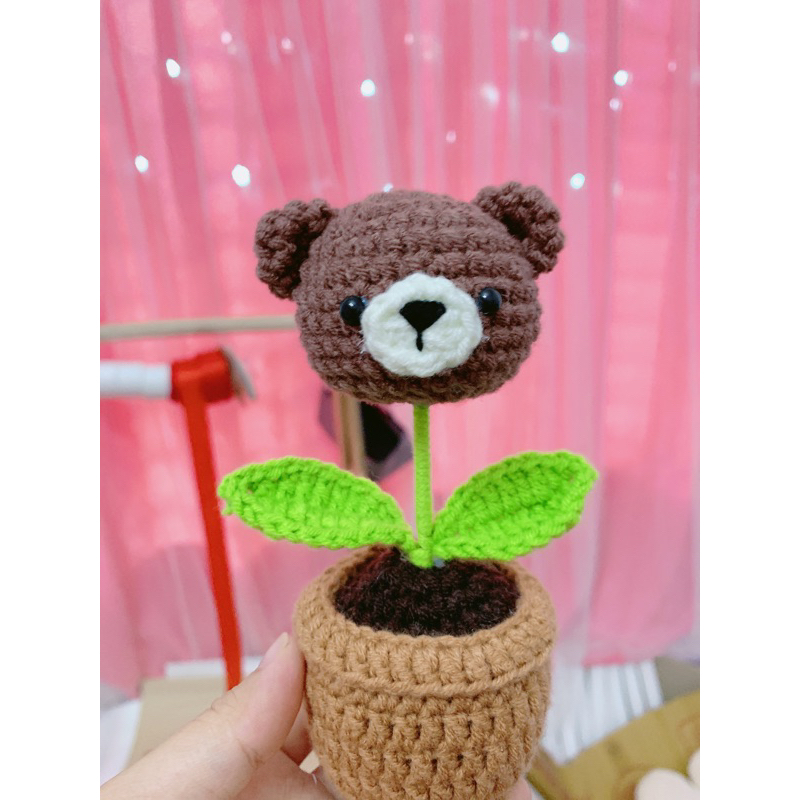 Chậu hoa len handmade mini hình đầu thú