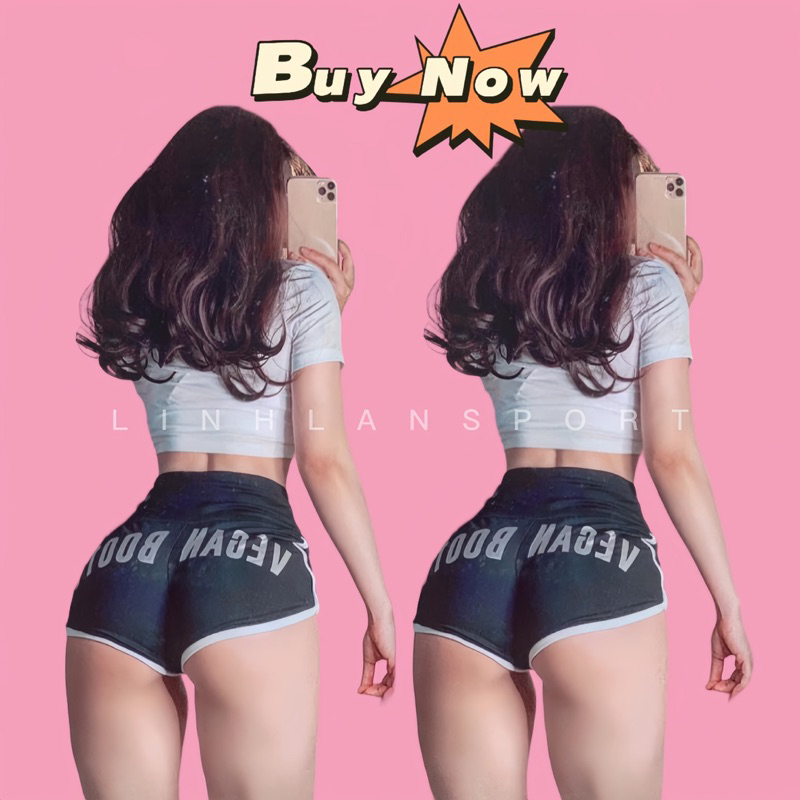 Quần Short Thể Thao Tập Gym Yoga Nữ - Quần Đùi Ngắn Thể Thao Vegan Booty Ôm Body Siêu Hack Dáng, Chất Polly Mềm