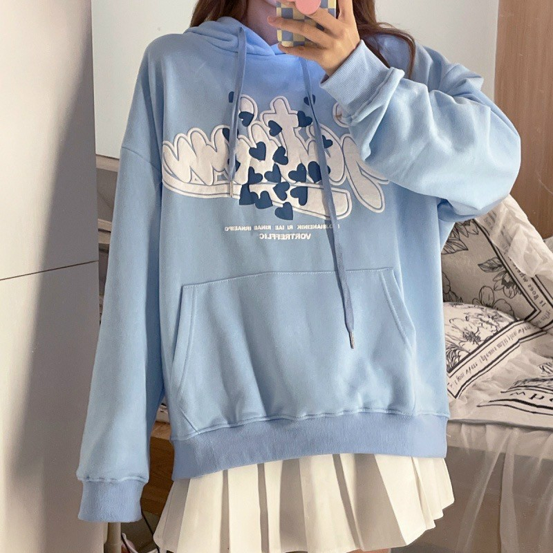 Áo Hoodie In Chữ Phối Túi Hàn Quốc - Áo Khoác Nỉ Có Nón Mũ 2 Lớp -Form Unisex  Rộng Cặp Đôi Nam Nữ Couple - Thu Đông